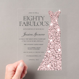 Invitations En Acrylique Robe à paillettes Rose Gold 80e Anniversaire