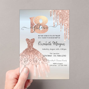 Invitations En Acrylique Robe à paillettes Rose Gold pour 18 ans 
