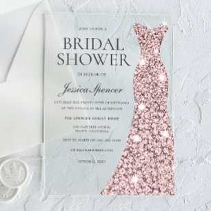 Invitations En Acrylique Robe à paillettes Rose Gold pour Baby Shower