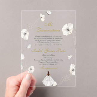 Invitations En Acrylique Robe blanche Quinceanera silhouette espagnole