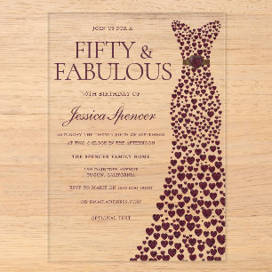 Invitations En Acrylique Robe bordeaux élégante Robe de 50e anniversaire