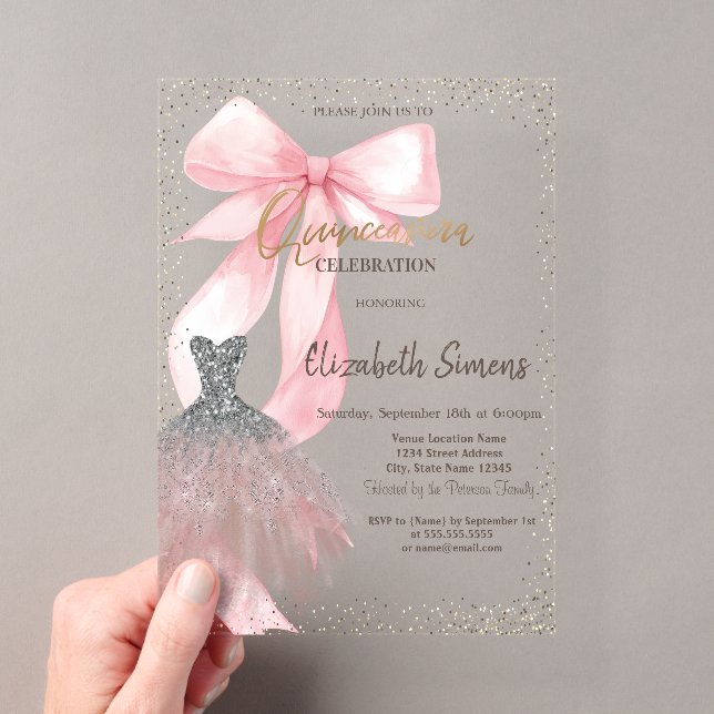Invitations En Acrylique Robe Confetti,Nœud Rose Rayé  (In situ (ordinateur de poche))