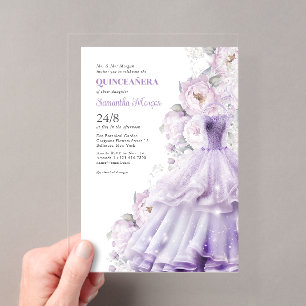 Invitations En Acrylique Robe de bal formelle Fleurs Violettes pour Quincea