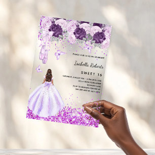 Invitations En Acrylique Robe de ballerine violette pour Sweet 16 avec fleu