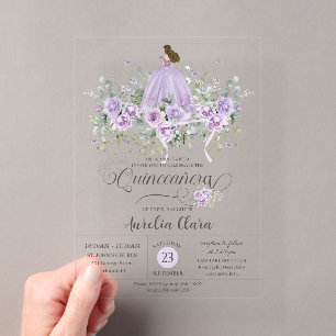 Invitations En Acrylique Robe de fille florale lilas violet chic Quinceañer