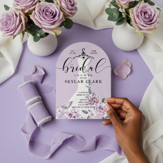 Invitations En Acrylique Robe de Mariée Blanche Fleurs de Lavande Shower Br