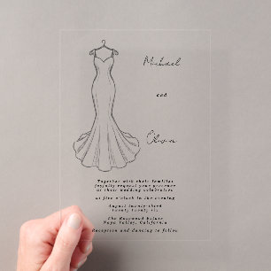 Invitations En Acrylique Robe de Mariée Minimaliste Dessin au Trait en Acry