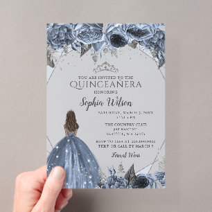 Invitations En Acrylique Robe de princesse en floral bleu poussiéreux argen