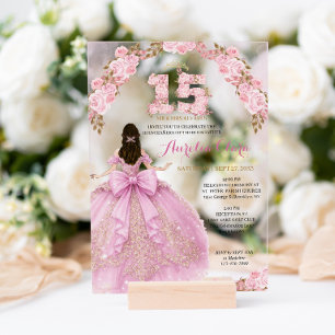 Invitations En Acrylique Robe de princesse Floral Blush Coquette Quinceaner