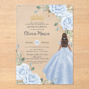 Invitations En Acrylique Robe de princesse florale bleu bébé pour Quinceañe