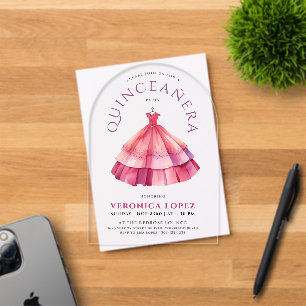 Invitations En Acrylique Robe de princesse Quince rose clair moderne aquare