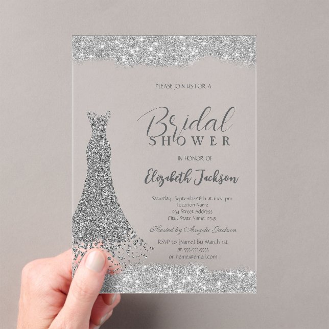 Invitations En Acrylique Robe Diamond Argent Cadre Étincelant (In situ (ordinateur de poche))