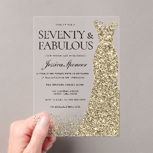 Invitations En Acrylique Robe d'or Fêtes 70e anniversaire