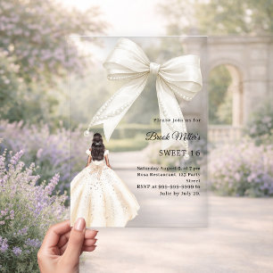 Invitations En Acrylique Robe en ivoire pour un Sweet 16 de luxe clair