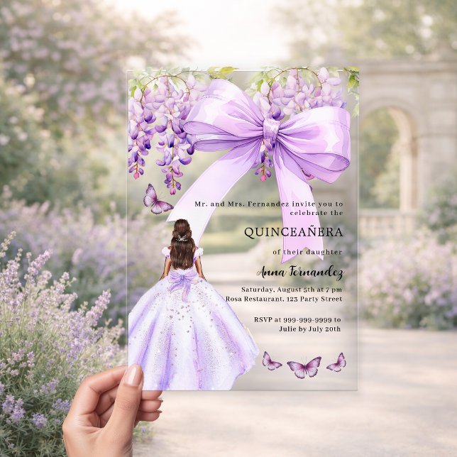 Invitations En Acrylique Robe florale arc lavande clair Quinceanera (Créateur téléchargé)