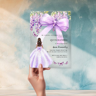 Invitations En Acrylique Robe florale arc lavande clair Quinceanera