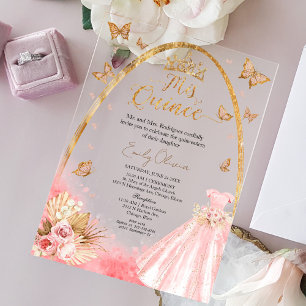Invitations En Acrylique Robe Florale Rose Blush Quinceanera
