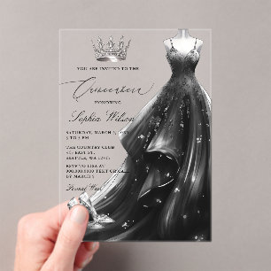 Invitations En Acrylique Robe noire en argent Princesse Quinceañera