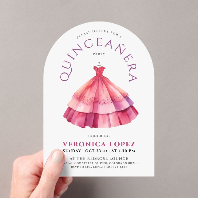 Invitations En Acrylique Robe princesse rose blanche moderne Aquarelle (In situ (ordinateur de poche))