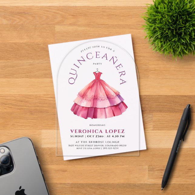 Invitations En Acrylique Robe princesse rose clair moderne Aquarelle (Insitu (Carte d'invitation))