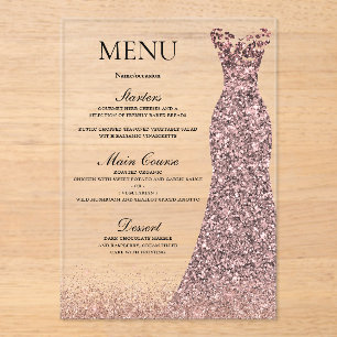 Invitations En Acrylique Robe Rose Blush Anniversaire Fête des mariées Menu