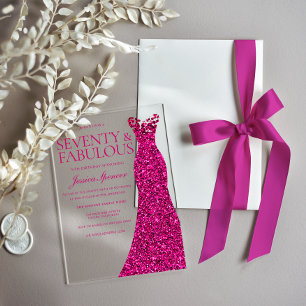 Invitations En Acrylique Robe rose Soixante-dix et fabuleux 70e anniversair