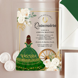 Invitations En Acrylique Robe verte ivoirienne Charro Gold Quinceanera