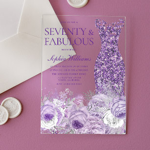 Invitations En Acrylique Robe violette Floral Soixante-dix fabuleux 70e ann