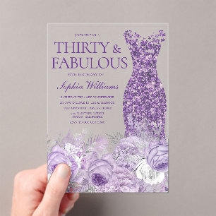 Invitations En Acrylique Robe violette florale 30 ans & Fabuleuse 30e anniv