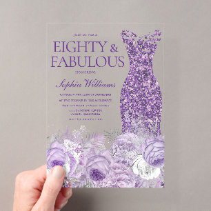 Invitations En Acrylique Robe violette florale Quatre-vingts Fabuleuse 80e