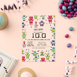 Invitations En Acrylique Robot coloré mignon Robots enfants fête d'annivers