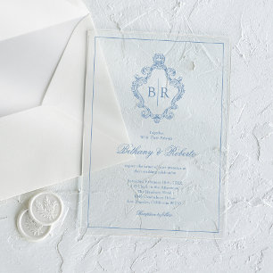 Invitations En Acrylique Rococo Vintage Monogramme Mariage bleu
