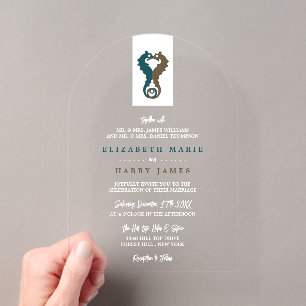 Invitations En Acrylique Romance de hippocampe, mariage sur la plage