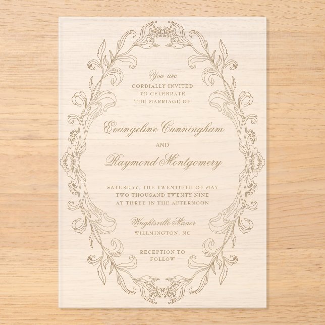 Invitations En Acrylique Romantic Baroque Ornate Frame Wedding (Recto)