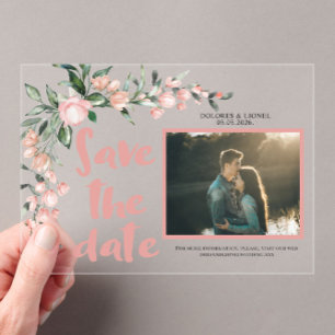 Invitations En Acrylique Romantic Blush PInk Floral Photo Enregistrer la da