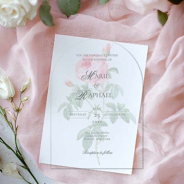 Invitations En Acrylique Romantic Chic French Rose Botanical Wedding (Créateur téléchargé)