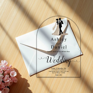 Invitations En Acrylique Romantic Chic Noir et Blanc Marié Mariage de chamb