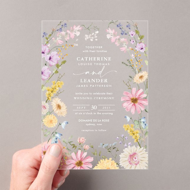 Invitations En Acrylique Romantic Spring Wildflower Meadow Wedding (In situ (ordinateur de poche))