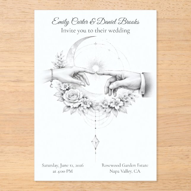 Invitations En Acrylique Romantic Wedding Hands Minimalist Design (Recto)