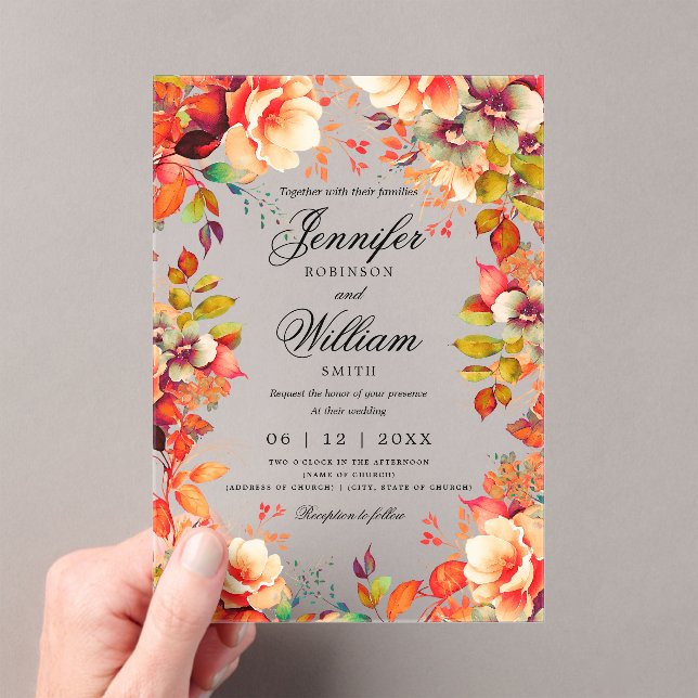 Invitations En Acrylique Romantique Automne Jardin Floral Mariage Script (In situ (ordinateur de poche))