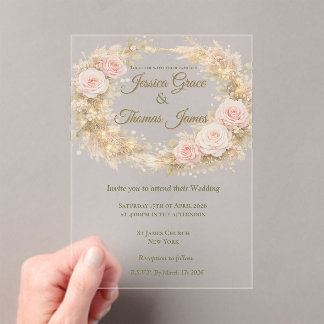 Invitations En Acrylique Romantique Bohème Élégant Rose 