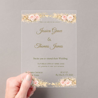 Invitations En Acrylique Romantique Bohème Élégant Rose d'Automne 