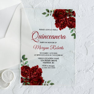 Invitations En Acrylique Romantique Bourgogne Rouge Rose Quinceanera Invita