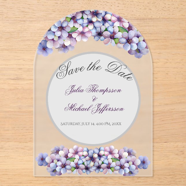 Invitations En Acrylique Romantique Poétique Lilac Aquarelle Mariage Floral (Recto)