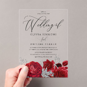 Invitations En Acrylique Romantique Valentines Rouge Roses Arc Mariage