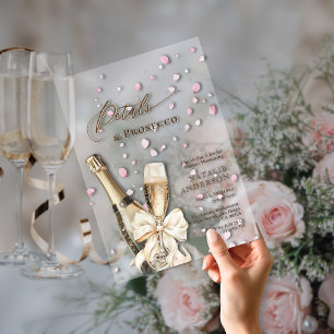 Invitations En Acrylique Romantiques Pétales Roses Prosecco Nœud Papillon E