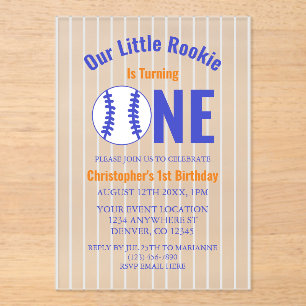 Invitations En Acrylique Rookie Baseball 1er anniversaire