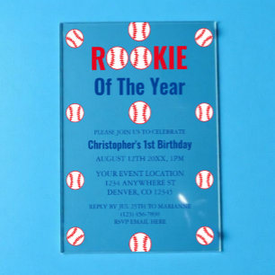 Invitations En Acrylique Rookie Baseball 1er anniversaire