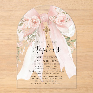 Invitations En Acrylique Rose Arc de Dédicace Fleurie pour Fille au Ruban R