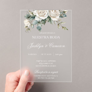 Invitations En Acrylique Rose blanche acrylique Mariage Espagnol